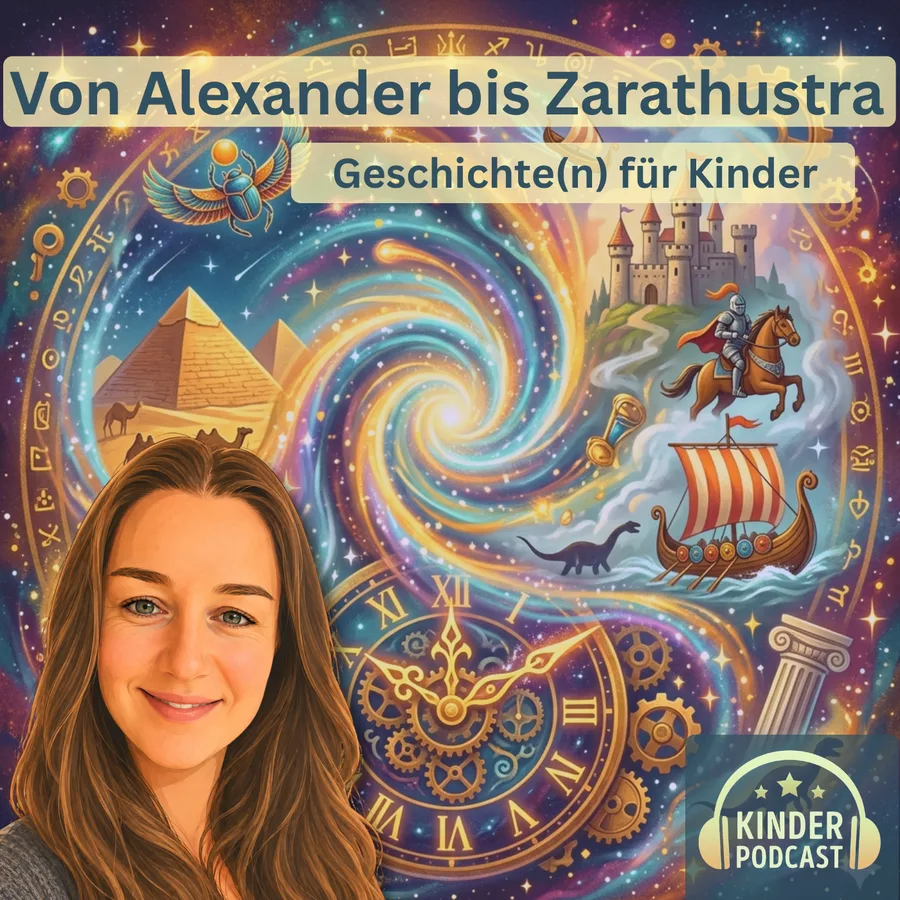 Podcast-Cover „Von Alexander bis Zarathustra – Geschichte(n) für Kinder“ mit Clara